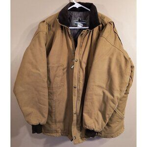 SOLD -Berne Heavy Work Coat Tan XL Quilted Lining Zip Snap Durable Outerwear